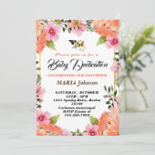 Invitation Baptême de bébé floral aquarelle papillon girly  (Debout devant)