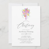 Invitation Baptême de bébé floral aquarelle pastel (Devant)