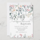 Invitation Baptême de bébé floral vert (Devant)