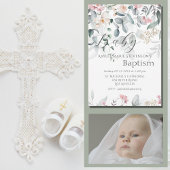 Invitation Baptême de bébé floral vert
