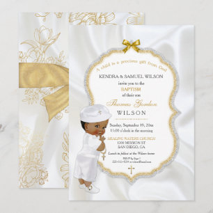 Invitation Baptême de bébé garçon afro-américain croix en or