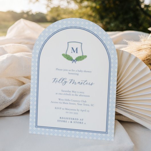 Invitation Baptême de bébé garçon avec monogramme d'arche mod