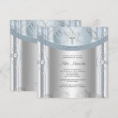 Invitation Baptême de bébé garçon Bleu Argenté (Devant / Derrière)