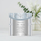 Invitation Baptême de bébé garçon Bleu Argenté (Debout devant)