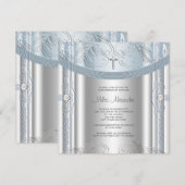 Invitation Baptême de bébé garçon bleu argenté (Devant / Derrière)