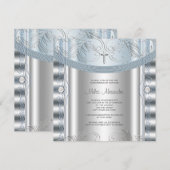 Invitation Baptême de bébé garçon bleu argenté (Devant / Derrière)