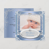 Invitation Baptême de bébé garçon Bleu Blanc (Devant / Derrière)