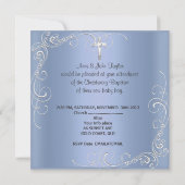 Invitation Baptême de bébé garçon Bleu Blanc (Dos)