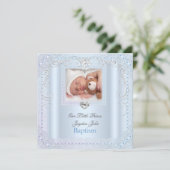 Invitation Baptême de bébé garçon bleu Croix Prince (Debout devant)