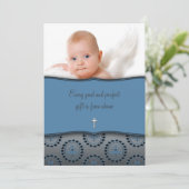 Invitation Baptême de bébé garçon bleu Photo (Debout devant)