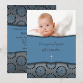 Invitation Baptême de bébé garçon bleu Photo (Devant / Derrière)