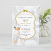 Invitation Baptême de bébé garçon croix en or (Debout devant)
