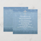 Invitation Baptême de bébé garçon élégant bleu et blanc (Devant / Derrière)