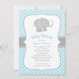 Invitation Baptême de bébé garçon éléphant bleu ciel moderne