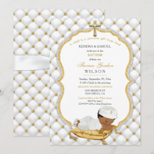 Invitation Baptême de bébé garçon ethnique Croix en or