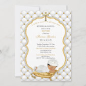 Invitation Baptême de bébé garçon ethnique Croix en or (Devant)