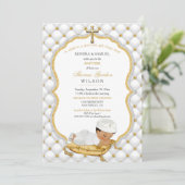 Invitation Baptême de bébé garçon ethnique Croix en or (Debout devant)