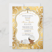 Invitation Baptême de bébé garçon ethnique Croix en or (Devant)