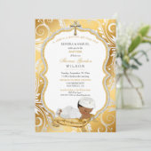 Invitation Baptême de bébé garçon ethnique Croix en or (Debout devant)