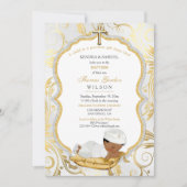 Invitation Baptême de bébé garçon ethnique Croix en or (Devant)