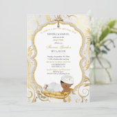 Invitation Baptême de bébé garçon ethnique Croix en or (Debout devant)