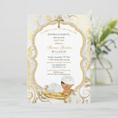 Invitation Baptême de bébé garçon ethnique Croix en or (Debout devant)