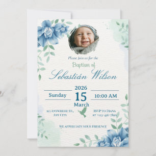 Invitation Baptême de bébé garçon mignon modifiable