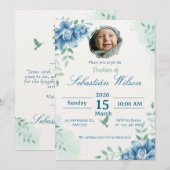 Invitation Baptême de bébé garçon mignon modifiable (Devant / Derrière)