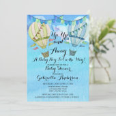 Invitation Baptême de bébé garçon Montgolfière à l'aquarelle (Debout devant)