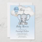 Invitation Baptême de bébé garçon Montgolfière éléphant C'est (Devant)