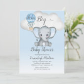 Invitation Baptême de bébé garçon Montgolfière éléphant C'est (Debout devant)