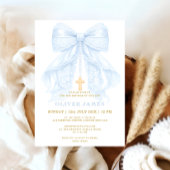 Invitation Baptême de bébé garçon noeud bleu