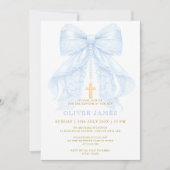 Invitation Baptême de bébé garçon noeud bleu (Devant)