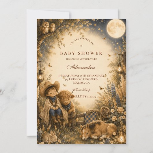 Invitation Baptême de bébé garçon Western Boho (Devant)