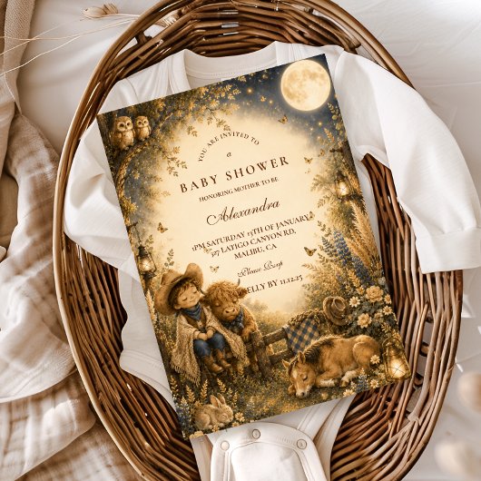 Invitation Baptême de bébé garçon Western Boho