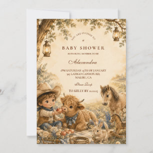 Invitation Baptême de bébé garçon Western Boho intemporel
