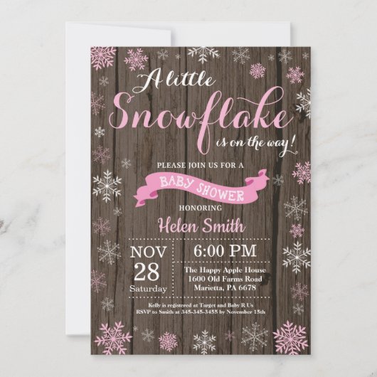 Invitation Baptême de bébé hivernal rustique Flocon de neige (Devant)