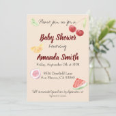 Invitation Baptême de Bébé Moderne de Fruits Aquarelle Genre  (Debout devant)