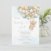 Invitation Baptême de Bébé Montgolfière Ours en Peluche (Debout devant)