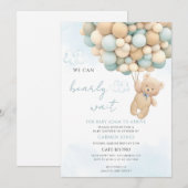 Invitation Baptême de Bébé Montgolfière Ours en Peluche (Devant / Derrière)
