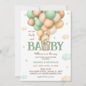 Invitation Baptême de bébé Montgolfière Ours Vert (Devant)