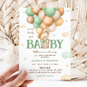 Invitation Baptême de bébé Montgolfière Ours Vert
