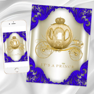 Invitation Baptême de bébé prince au bleu royal et or