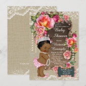 Invitation Baptême de bébé princesse ethnique perle et dentel (Devant / Derrière)