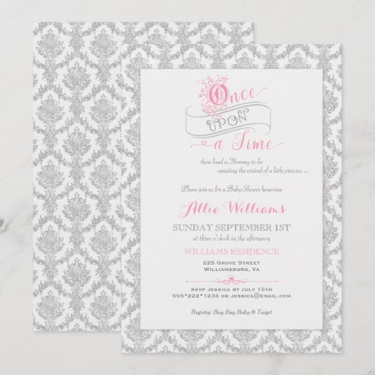 Invitation Baptême de Bébé Princesse Il était une fois Conte (Devant / Derrière)