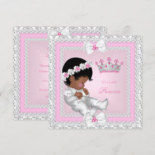 Invitation Baptême de bébé princesse Rose Blanc Gris Damassé