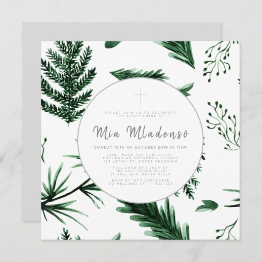 Invitation Baptême de bébé sans joint Christening (Devant / Derrière)
