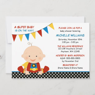 Invitation Baptême de bébé Super-héros avec fanions