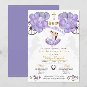 Invitation Baptême de bébé violet et or Charra robe Ballons B