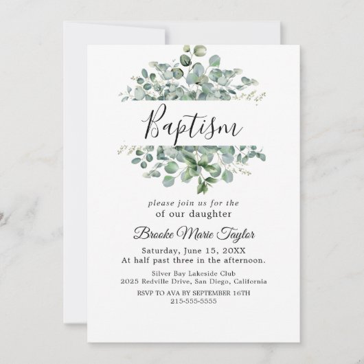 Invitation Baptême de Branche d'Olivier moderne (Devant)